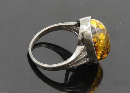 925 Sterling Silver  Vintage Cabochon Cut Amber Cocktail Ring Sz 7  RG20749