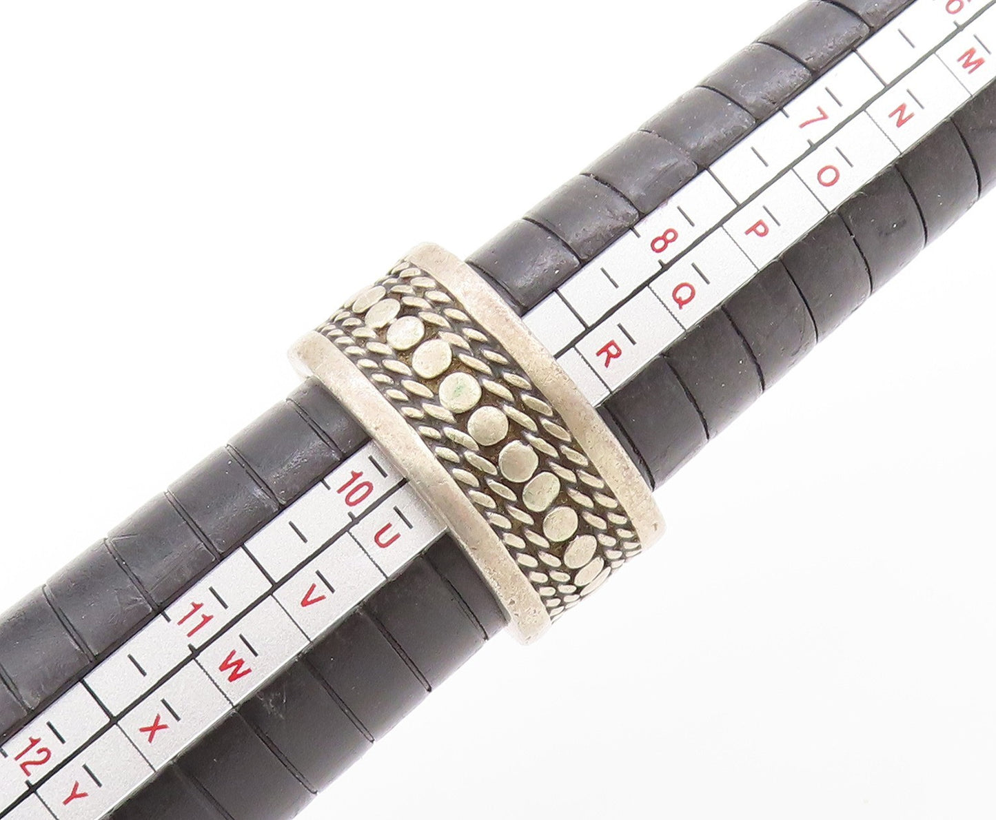 925 Sterling Silver Vintage Ring MEXICO Etched Dotted Wide Band  Sz 9.5  RG33610