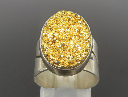 JAY KING DTR 925 Silver  Vintage Oval Yellow Druzy Swirl Ring Sz 7  RG24466