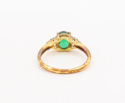 925 Sterling Silver Vintage Ring Gold Plated Green & White Topaz  Sz 7  RG29477