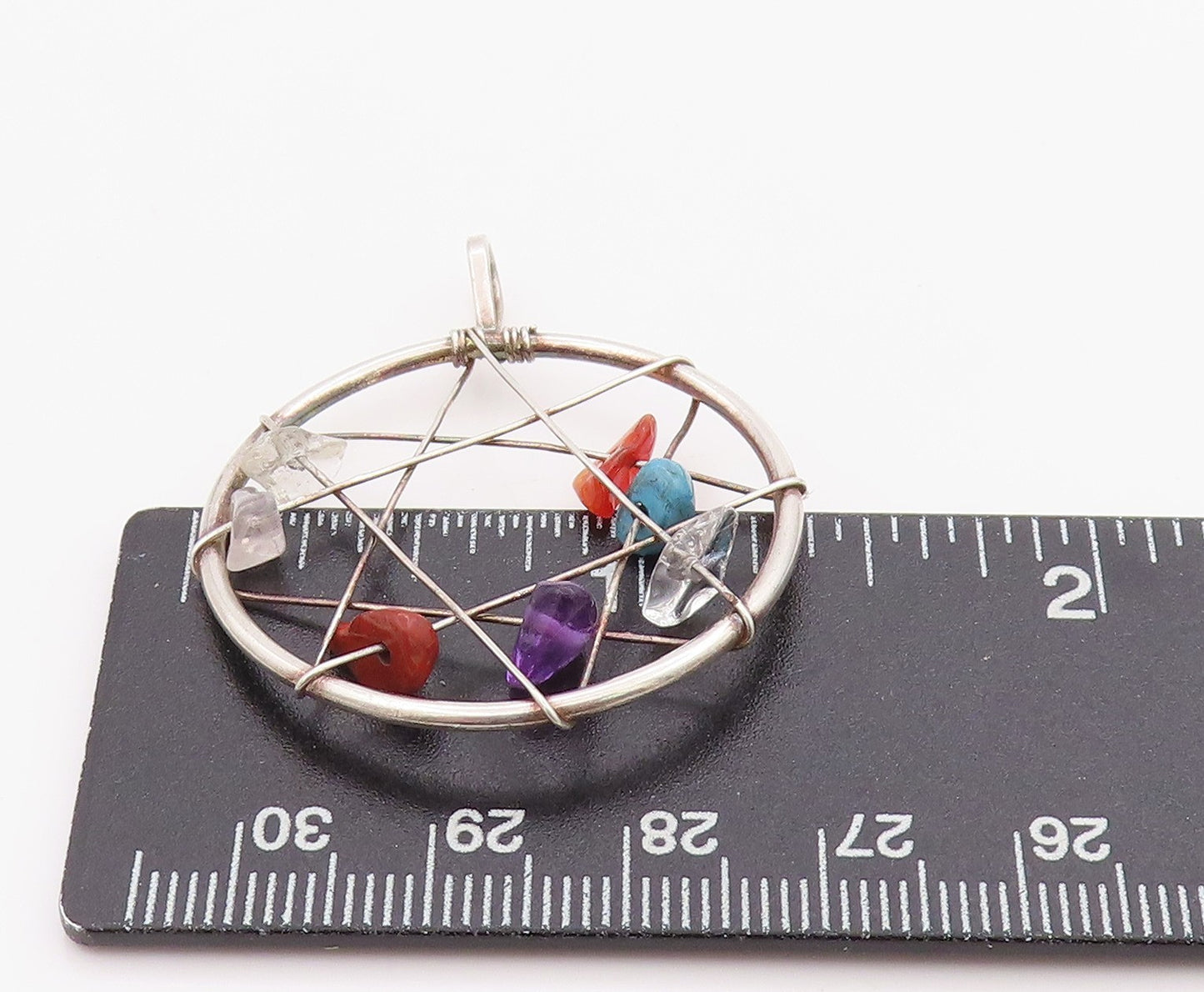 925 Sterling Silver Vintage Pendant Multi Gemstone Dream Catcher Charm  PT24919