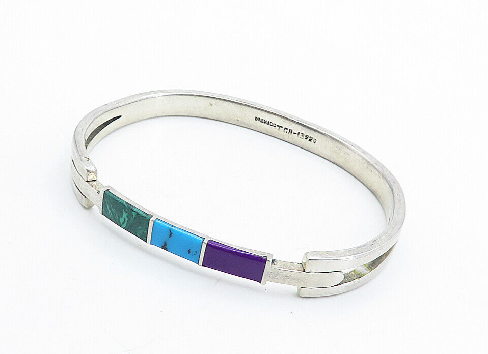 MEXICO 925 Silver Vintage Malachite Turquoise & Sugilite Bracelet BT2518