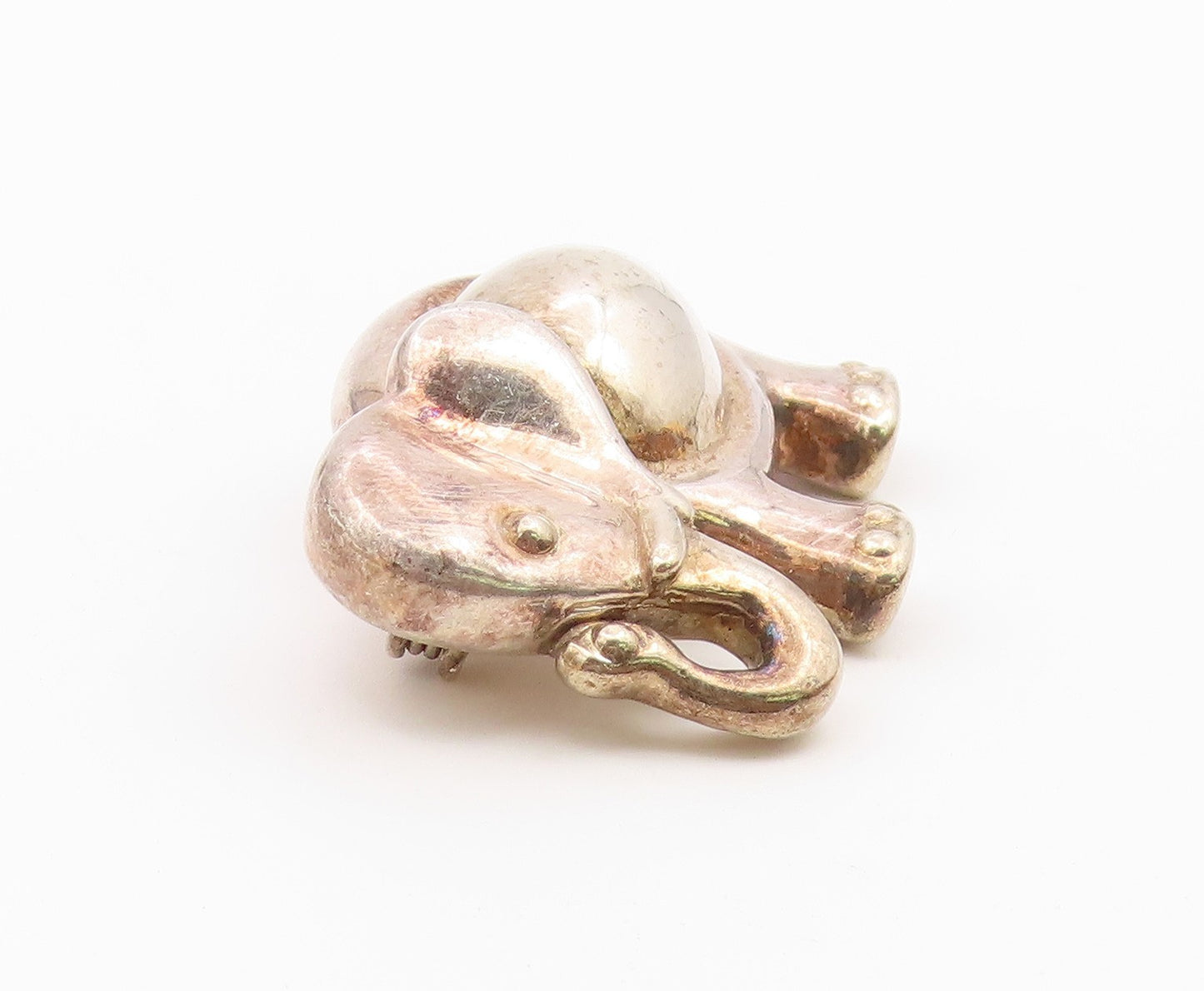 ISRAEL 925 Sterling Silver  Vintage Shiny Elephant Motif Brooch Pin  BP3608