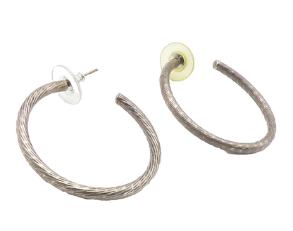 925 Sterling Silver  Vintage Dark Tone Etched Detail JHoop Earrings  EG7359