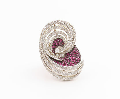 925 Sterling Silver Vintage Ring Pink & White Topaz Cluster Band  Sz 6  RG35461