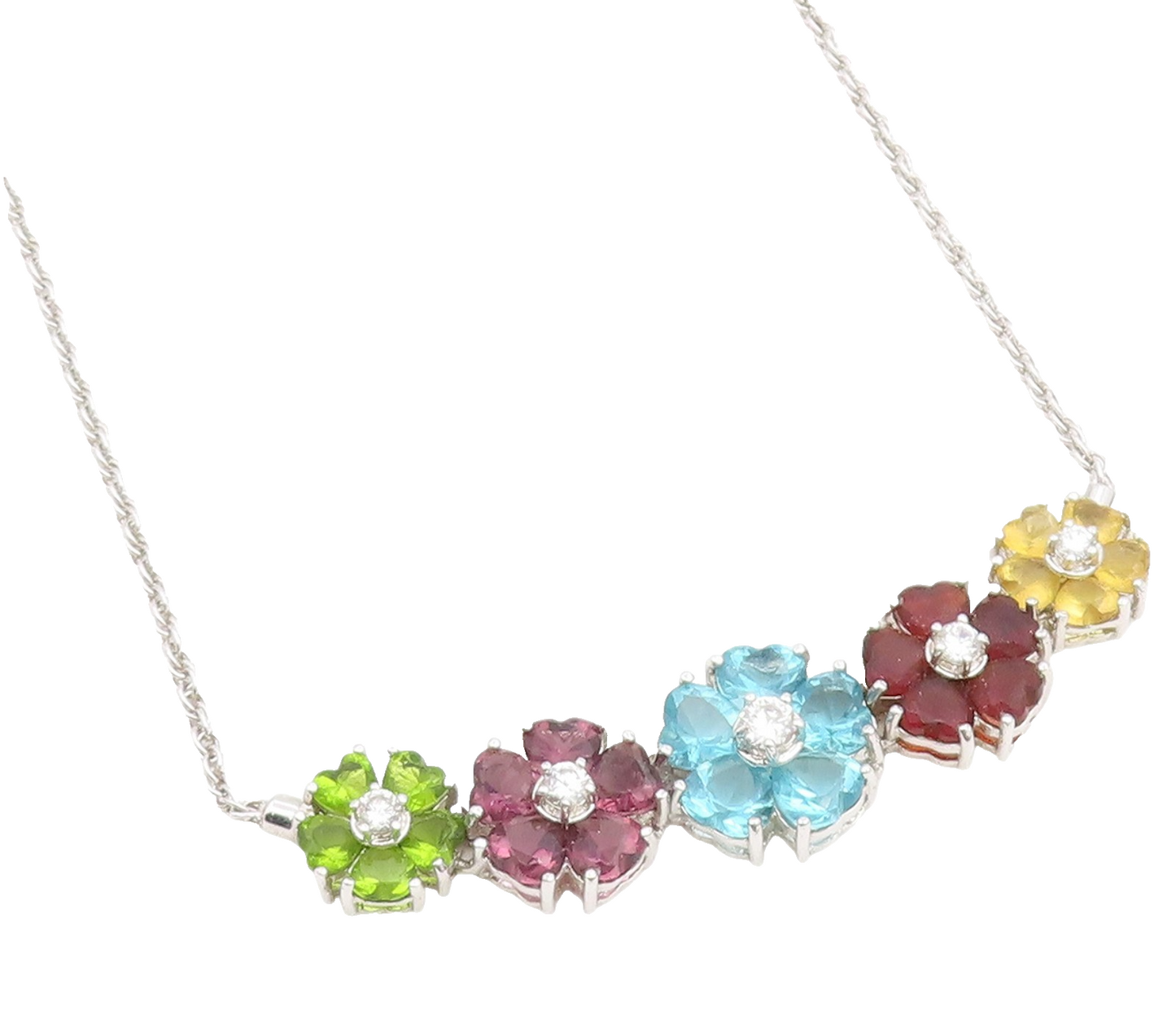 925 Sterling Silver Vintage Necklace Multi Gemstone Elegant Floral Chain  NE4897