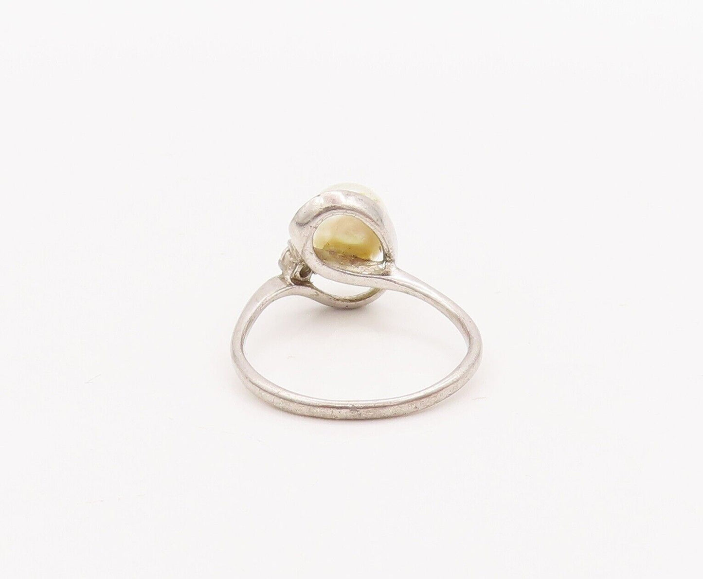 925 Sterling Silver Vintage Ring Designer Carved Pearl & Topaz  Sz 7.5  RG28414