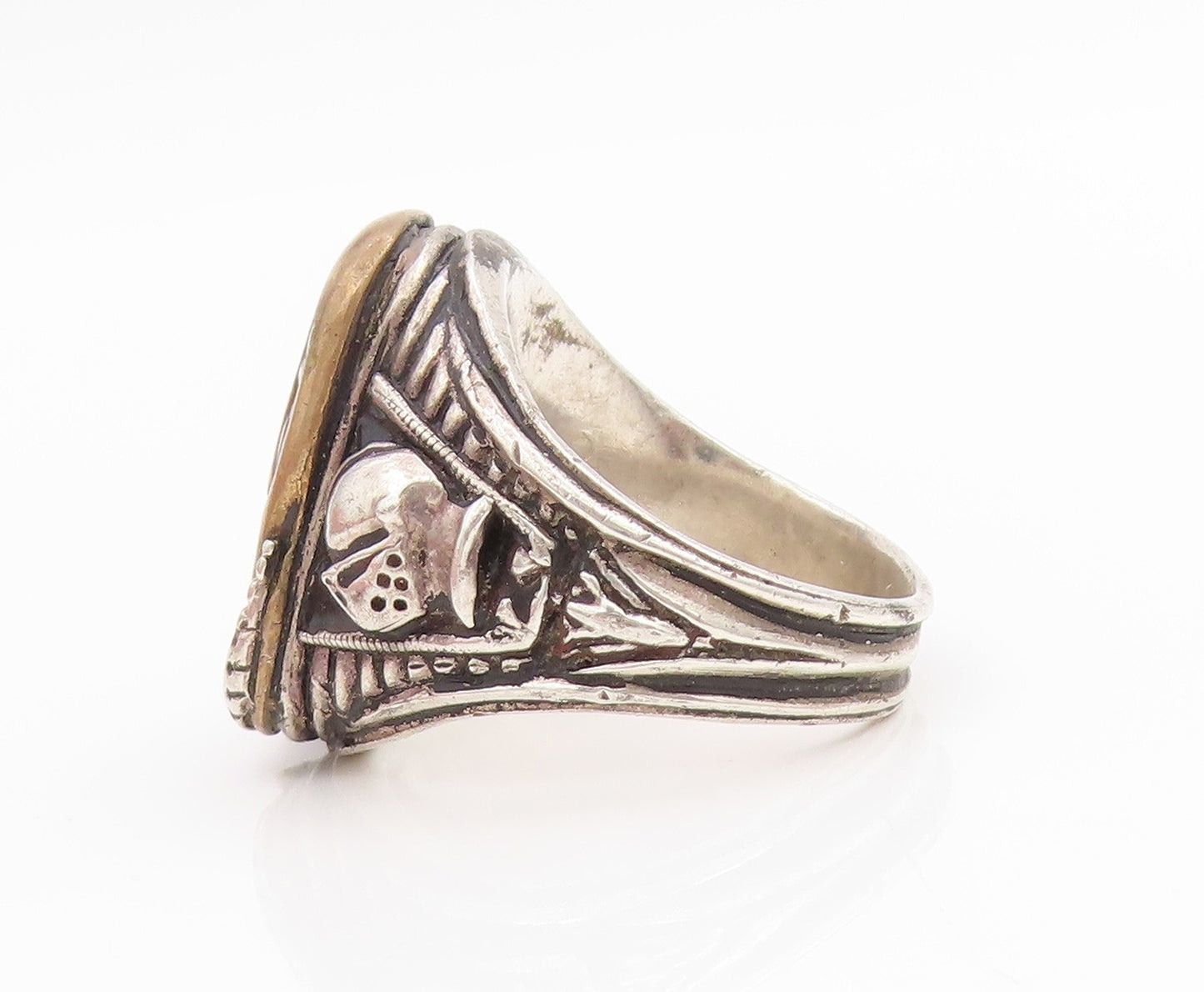 925 Sterling Silver Vintage Ring Heraldic Lion Rampant Shield  Sz 10  RG34402