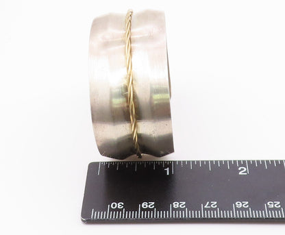 925 Sterling Silver  Vintage Shiny Two Tone Rope Twist Cuff Bracelet  BT9330