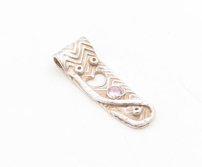 925 Sterling Silver Vintage Pendant Brutalist Design Cutout Heart & CZ  PT23709