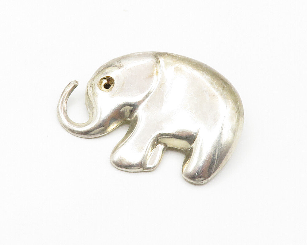925 Sterling Silver  Vintage Smooth Shiny Hollow Elephant Brooch Pin  BP5700