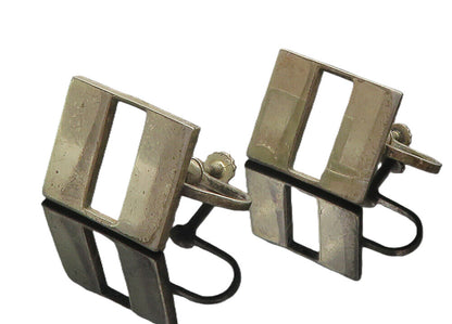 925 Sterling Silver  Vintage Cutout Square Non Pierce Screw On Earrings EG6233