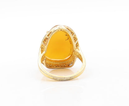 925 Sterling Silver Vintage Ring Gold Plated CZ & Gemstone Inlay  Sz 7.5 RG31059