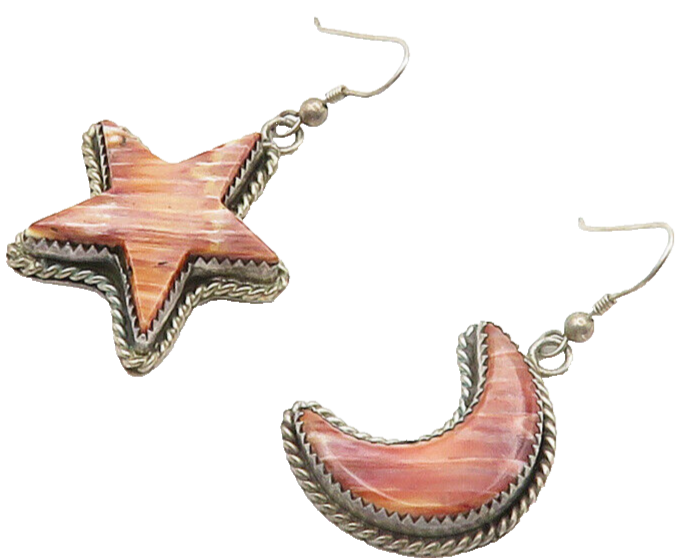 TOMMY NAVAJO 925 Silver  Vintage Jasper Moon & Star Dangle Earrings  EG8156