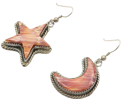 TOMMY NAVAJO 925 Silver  Vintage Jasper Moon & Star Dangle Earrings  EG8156