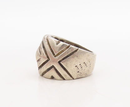 925 Sterling Silver Vintage Ring Solid Diamond Shape Etched  Sz 7  RG31685