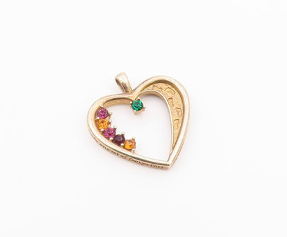 925 Sterling Silver  Vintage Citrine Garnet & Topaz Love Heart Pendant PT16480