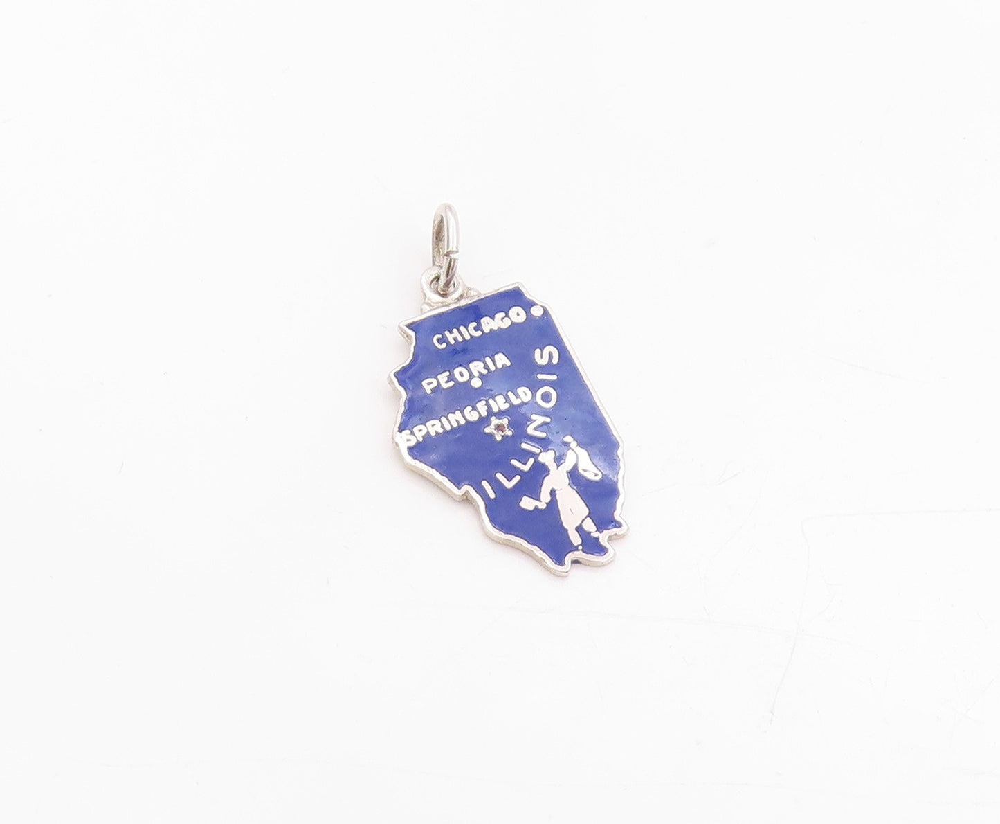 925 Sterling Silver Vintage Pendant Blue Enameled Illinois State Pride  PT24773