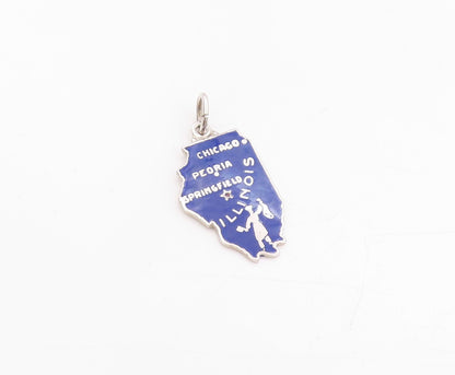 925 Sterling Silver Vintage Pendant Blue Enameled Illinois State Pride  PT24773