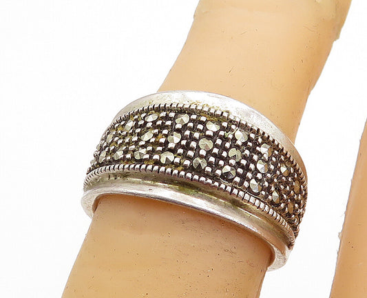925 Sterling Silver  Vintage Marcasite Decorated Petite Band Ring Sz 6  RG4594