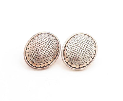 925 Sterling Silver Vintage Earrings AIRESS Bead Border Checks Etched  EG13274