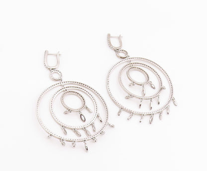 925 Sterling Silver Vintage Earrings CZ Multi Circle Chandelier Drop  EG14229