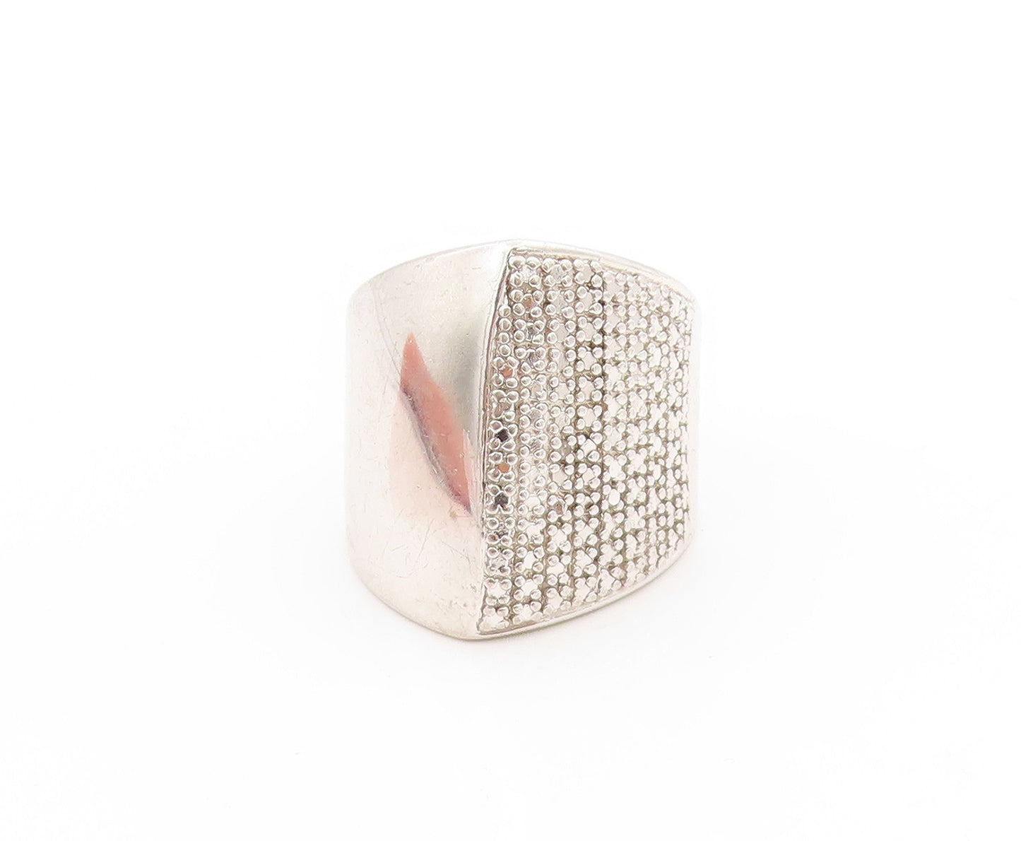 925 Sterling Silver Vintage Ring Sparkling Geometric Signet Band  Sz 7  RG33677