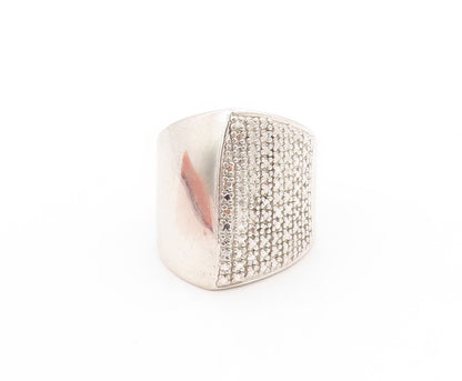 925 Sterling Silver Vintage Ring Sparkling Geometric Signet Band  Sz 7  RG33677