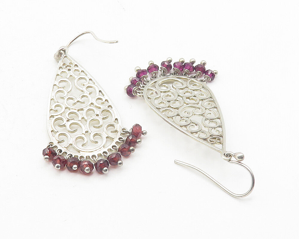 925 Sterling Silver  Vintage Amethyst Beaded Open Swirl Drop Earrings  EG6209