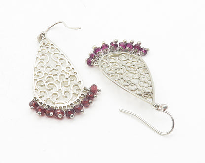 925 Sterling Silver  Vintage Amethyst Beaded Open Swirl Drop Earrings  EG6209