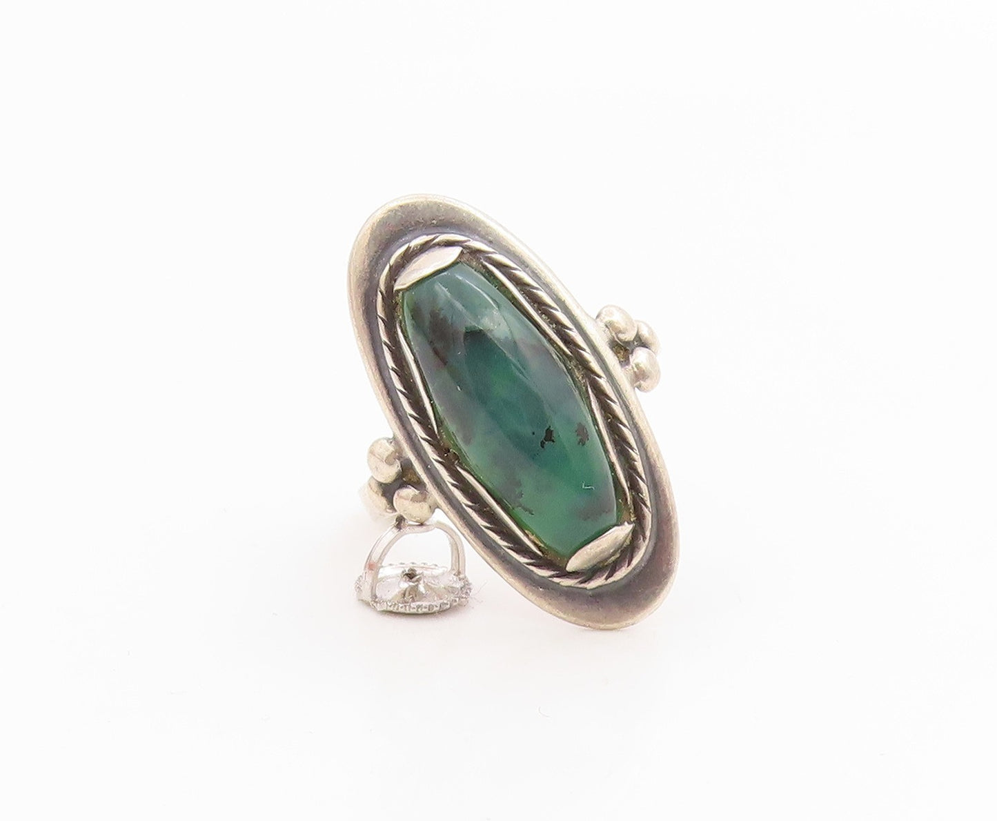 925 Sterling Silver Vintage Ring POLAND Cabochon Turquoise Band  Sz 6.5  RG35655