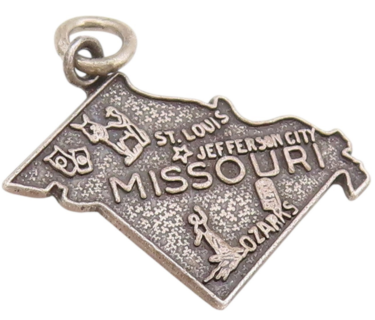 925 Sterling Silver Vintage Pendant Antique Dark Tone Missouri Map Charm PT24632