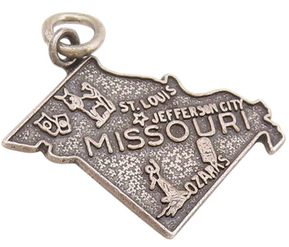 925 Sterling Silver Vintage Pendant Antique Dark Tone Missouri Map Charm PT24632