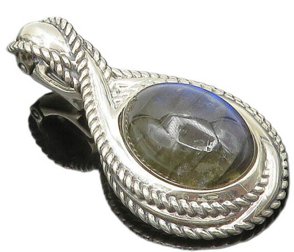 CAROLYN POLLACK 925 Silver  Vintage Cabochon Cut Labradorite Pendant  PT16168