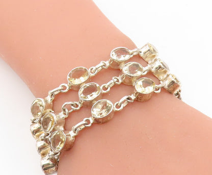 925 Sterling Silver  Vintage Yellow Topaz Three Row Chain Bracelet  BT3150