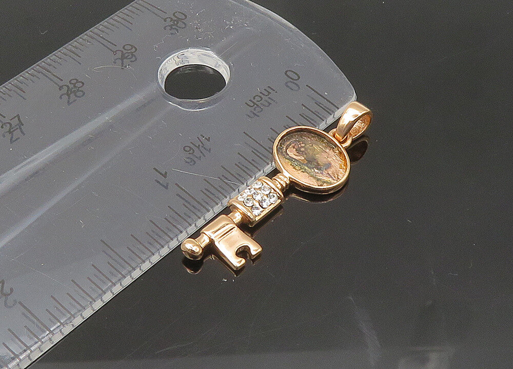 925 Sterling Silver  Vintage Crystal Rose Gold Plated Key Pendant  PT17409