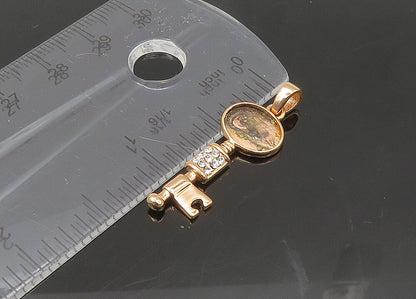 925 Sterling Silver  Vintage Crystal Rose Gold Plated Key Pendant  PT17409