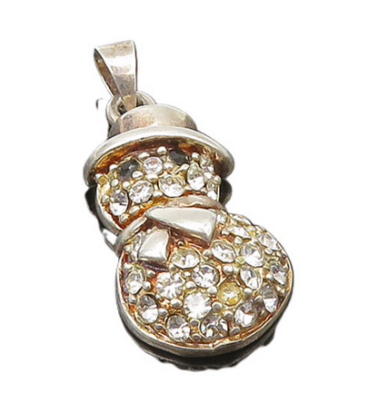 925 Sterling Silver  Vintage Cubic Zirconia & Hematite Snowman Pendant PT17333