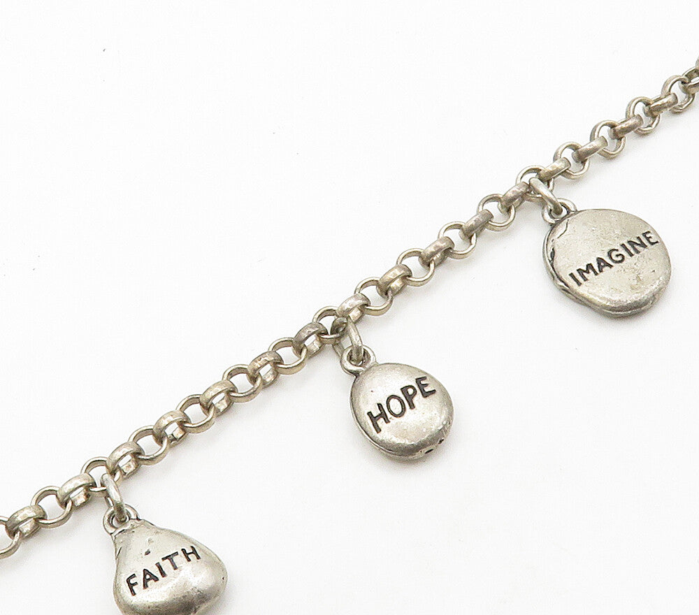 925 Sterling Silver Vintage Inspirational Word Charms Chain Bracelet BT6252