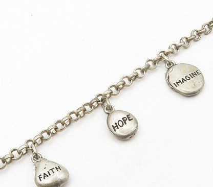 925 Sterling Silver Vintage Inspirational Word Charms Chain Bracelet BT6252