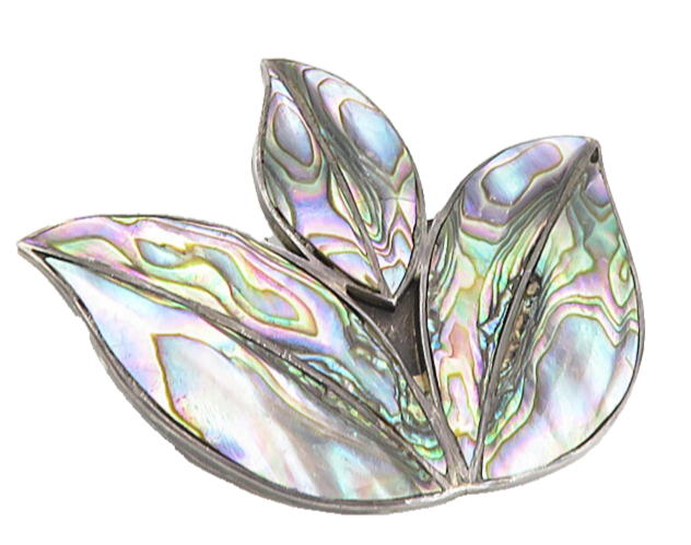 MEXICO 925 Sterling Silver Vintage Abalone Shell Floral Brooch Pin BP3286
