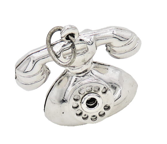 925 Sterling Silver  Vintage Shiny Old Fashioned Telephone Pendant  PT15480