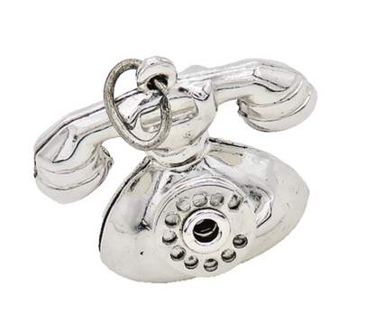 925 Sterling Silver  Vintage Shiny Old Fashioned Telephone Pendant  PT15480