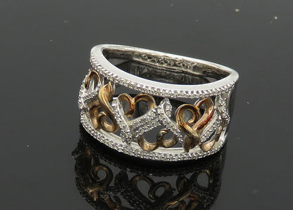 925 Silver  Vintage Shiny Genuine Diamonds Love Hearts Band Ring Sz 7  RG20863