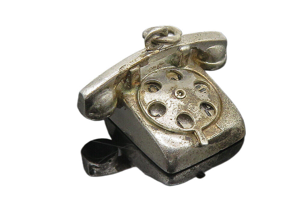 925 Sterling Silver  Vintage Dark Tone Old Fashioned Telephone Pendant  PT8427