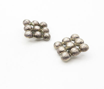 MEXICO 925 Sterling Silver  Vintage Bubble Grid Non Pierce Earrings  EG3952