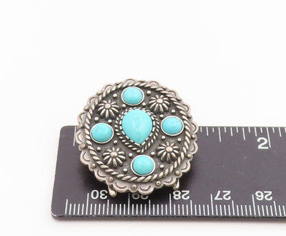 925 Sterling Silver Vintage Pendant CAROL FELLY Turquoise Concho Motif  PT26083