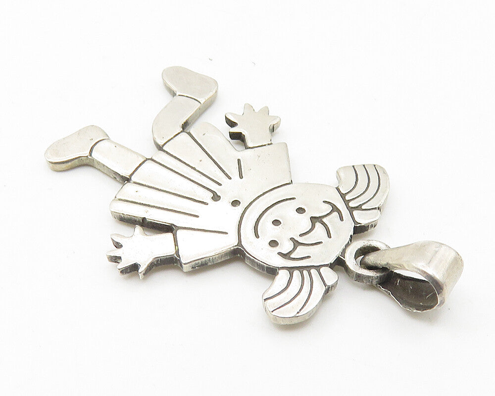 925 Sterling Silver  Vintage Etched Detail Happy Little Girl Pendant  PT8473