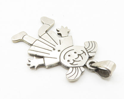 925 Sterling Silver  Vintage Etched Detail Happy Little Girl Pendant  PT8473