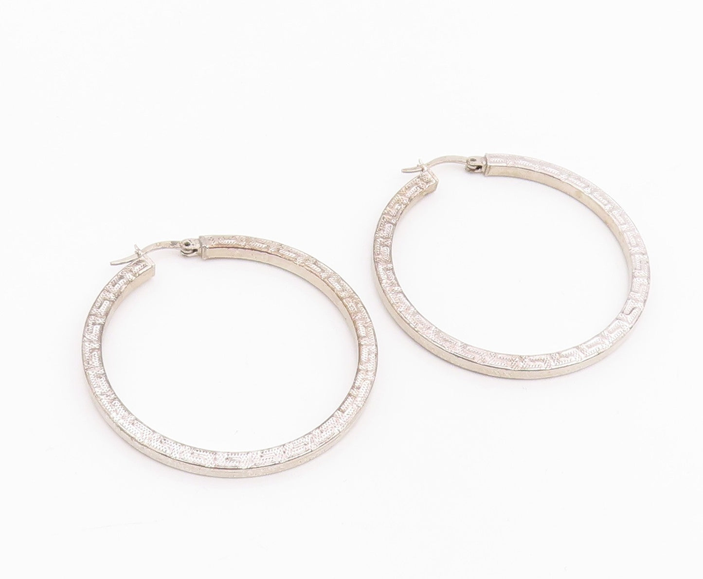 925 Sterling Silver Vintage Earrings Engraved Greek Key Pattern Hoops  EG14252